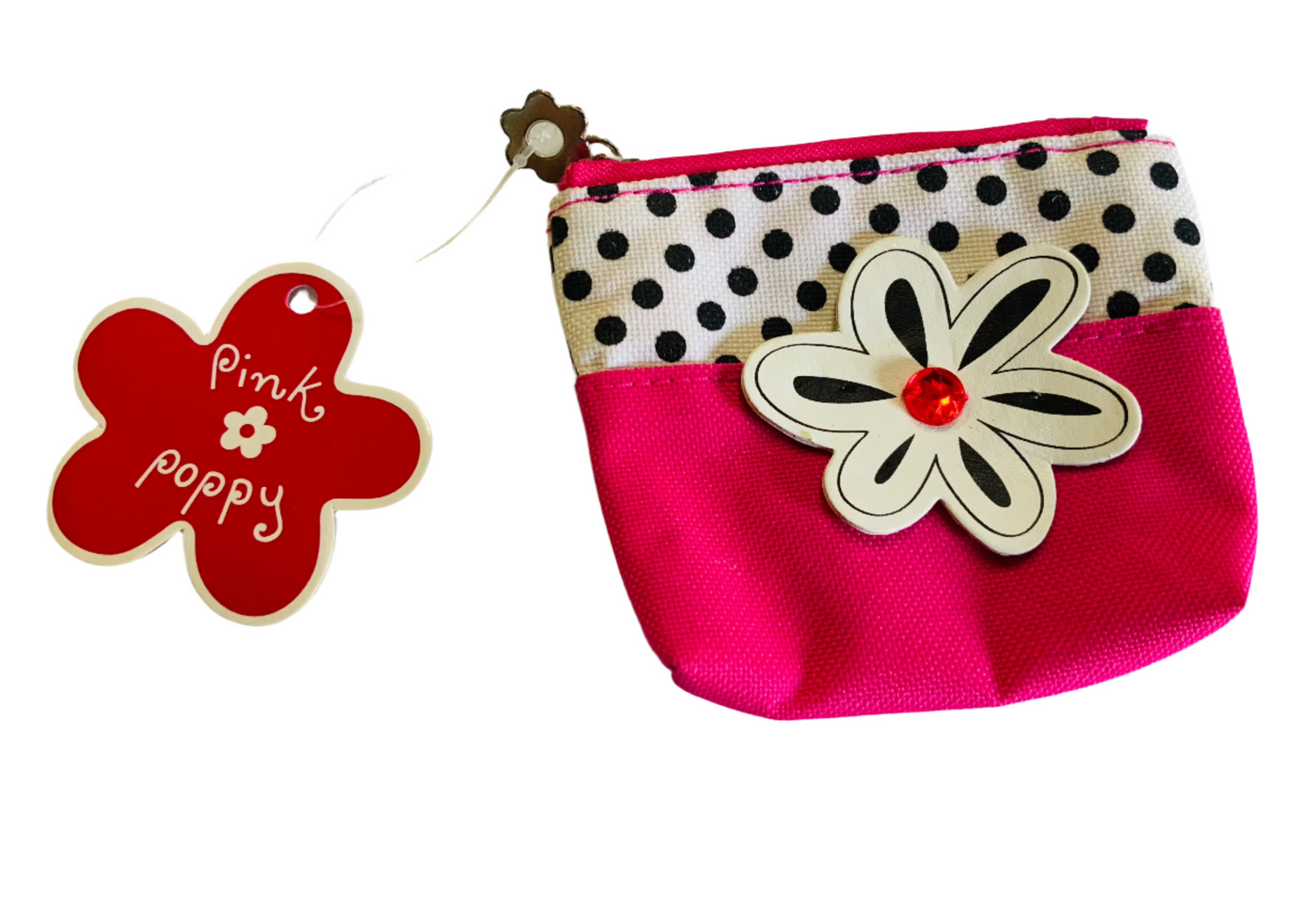 🌸 Pink Poppy Coin Purse – Polka Dot & Flower Design