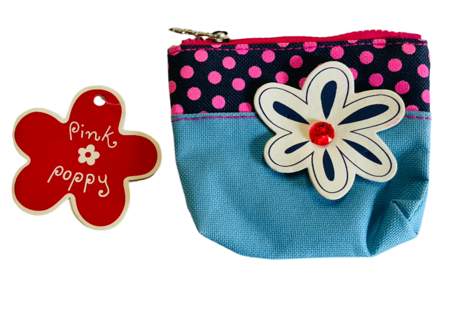 🌸 Pink Poppy Coin Purse - Blue