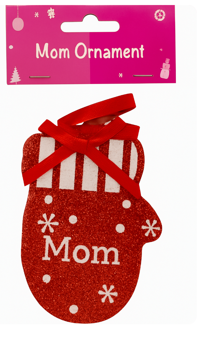 Holiday Flat Glitter Mitten Ornament – Mom