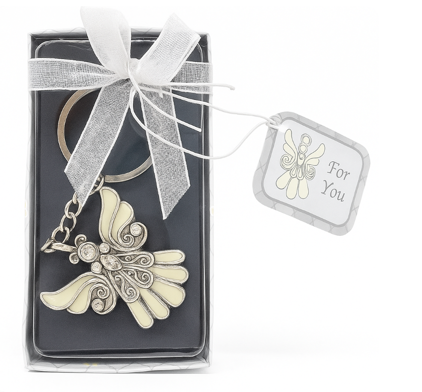Angel Keychain Gift Box with Ribbon & Tag