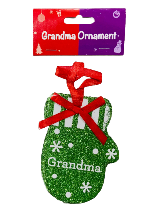 Holiday Flat Glitter Mitten Ornament β Grandma