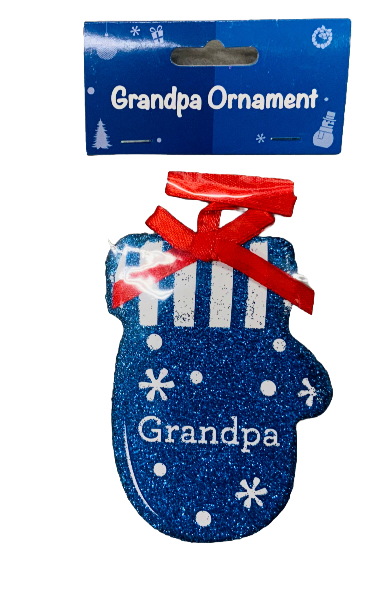 Grandpa Flat Glitter Mitten Ornament