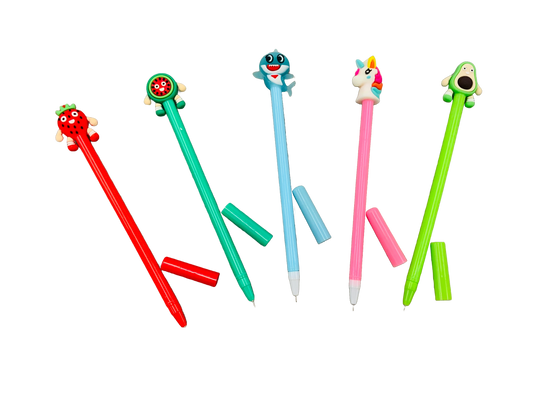 Shark, Fruit, and Unicorn Character Pens