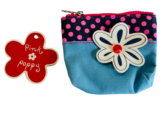 🌸 Pink Poppy Coin Purse - Blue